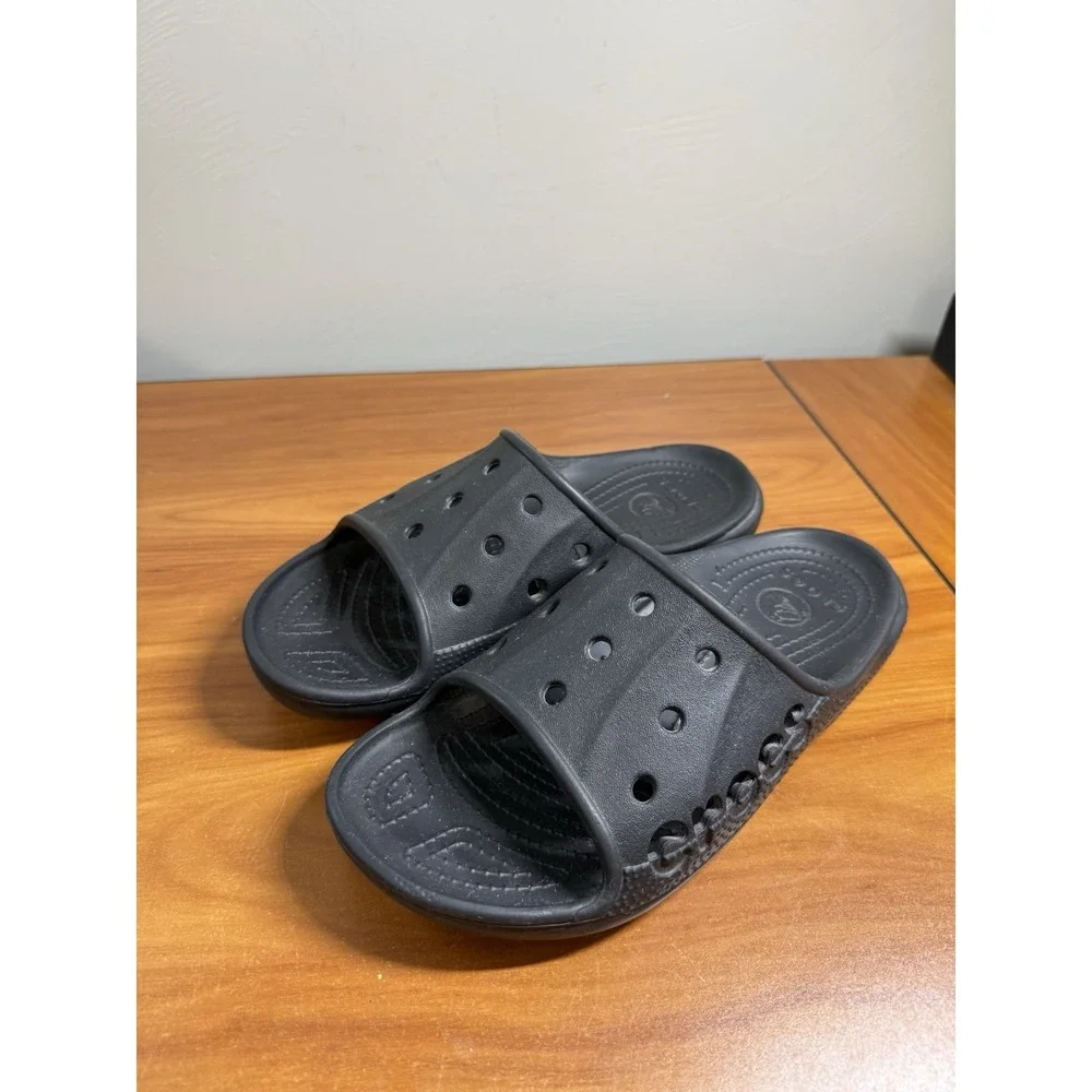 Crocs Baya II Slide Iconic Comfort Black Slides Beach Travel Vacation M8 W10